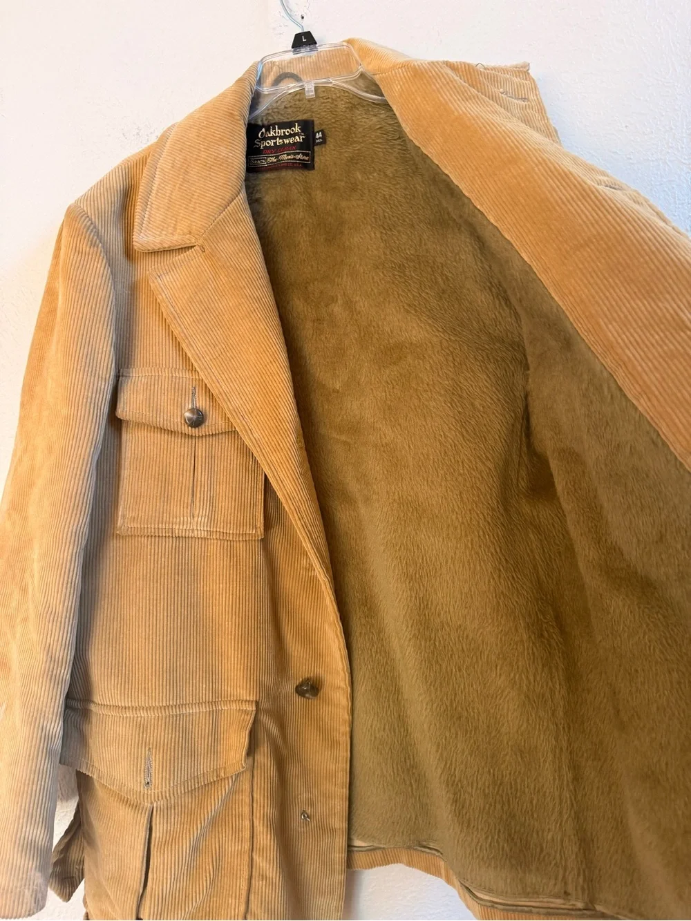 Oakbrook Sportswear tan corduroy faux fur jacket